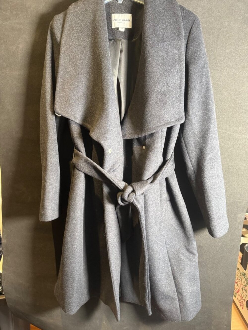 Cole Haan Signature Wool Blend Convertible Collar Button Front Coat Sz 10 Black